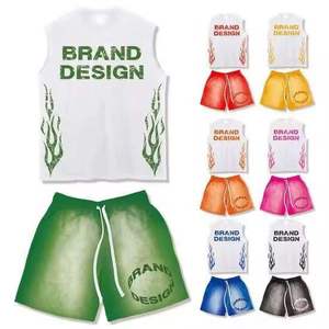 Wholesale Price <b>Men's</b> Unisex Vintage Wash 100% Cotton T-Shirt & <b>Shorts</b> Set Elastic Waist <b>Shorts</b> With Crew Neck Style T-Shirt Set - Product Image 4