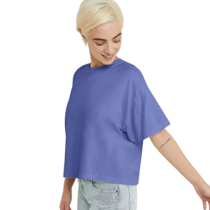 เสื้อยืดครอปทรงหลวมสำหรับผู้หญิง แขนสั้น คอกลม สีพื้น เสื้อลำลอง ผ้าฝ้ายเจอร์ซีย์ ระบายอากาศได้ดี เหมาะสำหรับใส่ในฤดูใบไม้ผลิและฤดูร้อน - Product Image 3