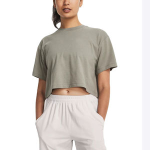 T-shirts courts vintage pour femmes, 100 % coton, respirants, pour la gym, avec logo personnalisé, pour le yoga et l'entraînement, vente en gros - Product Image 1