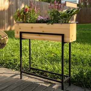 For Wood Tabletop Raised <b>Planter</b> Box with Black Metal Legs | Industrial Loft Wholesale - Product Image 2