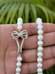 Natural Freshwater <b>Pearl</b> <b>Necklace</b> with Bow Clasp 925 <b>Sterling</b> <b>Silver</b> Fine Jewelry OEM ODM Wholesale Supplier - Product Image 3