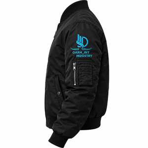 Blouson bomber noir pour homme à col montant, fermeture éclair sur le devant, logo brodé, vêtement d'extérieur décontracté pour l'automne - Product Image 3