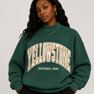 High Quality Customize <b>Vintage</b> Yellowstone National Park Sweatshirt <b>Women</b> Retro Varsity Letter Print Mock Neck Pullover <b>Jumpers</b> - Product Image 1