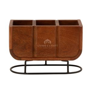 ที่ใส่ช้อนส้อมไม้กระถินณรงค์พรีเมียมพร้อมขาตั้งเหล็ก กล่องจัดระเบียบอุปกรณ์ครัวไม้ 3 ช่อง สำหรับห้องครัว ร้านอาหาร และขายส่ง - Product Image 2