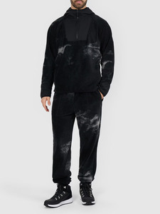 Ensemble de survêtement en molleton tie-dye pour homme, ensemble premium noir avec sweat à capuche et pantalon de jogging pour homme, survêtement chaud d'hiver, vêtements de sport, logo personnalisé - Product Image 2