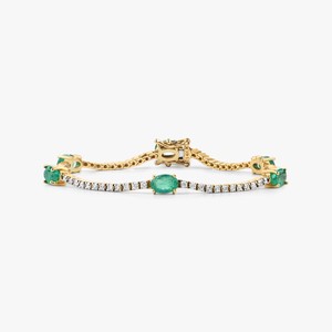 Pulseras de tenis con diamantes de oro macizo de 14K y 18K, esmeralda verde ovalada, corte redondo, cultivadas en laboratorio, 6.5 pulgadas, para uso diario, joyería de lujo minimalista - Product Image 1