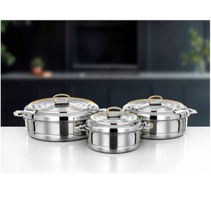Ensemble de 3 plats ronds en acier inoxydable argenté faits à la main avec couvercle, parfaits pour les mariages, les réceptions et la décoration de table. - Product Image 2