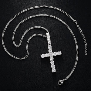 Colgante de Cruz Plateado con Cristales de Estrás Engastados, Amuleto Religioso, Joyería de Moda Unisex, Regalo - Product Image 5