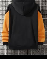 Men's Contrast Color Block Hoodie Custom Orange and <b>Black</b> <b>Fleece</b> Pullover Streetwear - Product Image 3