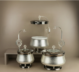 Luxury Hammered Soup Warmer <b>Set</b> Chafing <b>dish</b> With Wooden Lid Modern Buffet <b>Serving</b> Pot Hanging Stand Casserole - Product Image 2