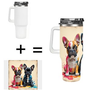 Vaso de Acero Inoxidable de 40oz con Diseño de Bulldog Francés para Degustación de Vinos y Recorridos por Viñedos - Product Image 1