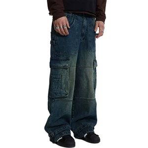 Plus Size Breathable Top Class Fashioned Casual Light Blue Men Cargo Jeans Top Selling FabricHigh Quality Multi <b>Pocket</b> Style - Product Image 1