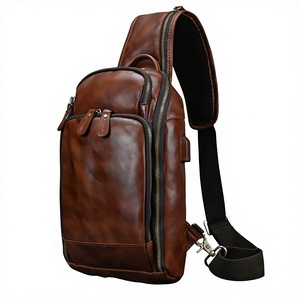 Bolso de Pecho de Cuero Genuino para Hombre, con Cierre de Cremallera, Multifuncional, Bandolera para Deportes al Aire Libre - Product Image 1