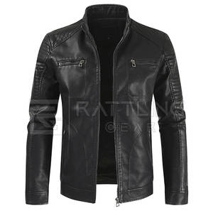 Chaqueta de cuero de hombre de alta calidad con logotipo personalizado con cuello levantado ropa de moda de estilo callejero - Product Image 1