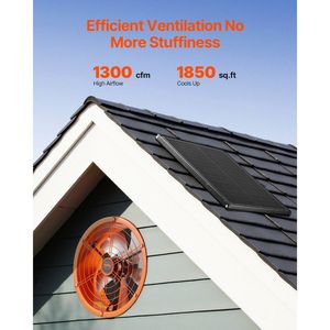 Ventilatore da tetto a energia solare da 14 pollici con termostato regolabile, 1300 CFM, per sottotetto, con copertura esterna a rete - Product Image 2