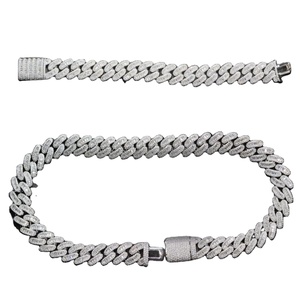 Chaîne cubaine pour homme en moissanite taille baguette, entièrement sertie, plaquée rhodium, style Hip Hop, cadeau de mariage, pour collier en argent - Product Image 1