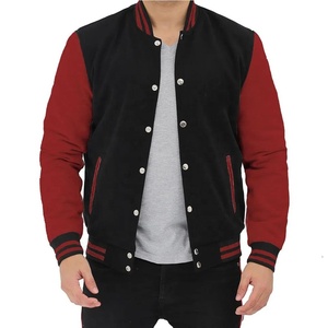 Men's <b>Black</b> And Red Varsity <b>Jacket</b> With Button Closure And Color Blocking Design 2027 - Product Image 3