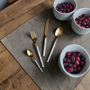 Gold Plated Cutlery Set <b>Mirror</b> Finish Long Handle Minimalist Design Dishwasher Safe Metal Utensils For Party Occasion - Product Image 4
