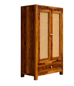 Wholesale Boho <b>Solid</b> <b>Wood</b> Rattan Cabinet 2 Door Woven Cane Storage Cupboard with Bottom Drawer | Pindel Handicraft - Product Image 3