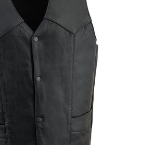 Chaleco de Motociclista de Cuero Genuino Negro para Hombre, Cuello en V, Cierre de Botones de Una Sola Fila, Largo Regular, Prenda Exterior - Product Image 5