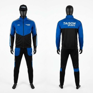 Chaqueta de Entrenamiento de Hockey sobre Césped, Poliéster Interlock Premium de 220 GSM, Azul y Negro con Paneles en Contraste, Logotipo Personalizado con Transferencia Térmica - Product Image 1