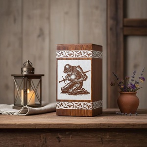 Engraved Knight Wooden Pet Cremation Urn Eco-Friendly Durable Ashes <b>Box</b> Custom <b>Memorial</b> Warrior Design - Product Image 4