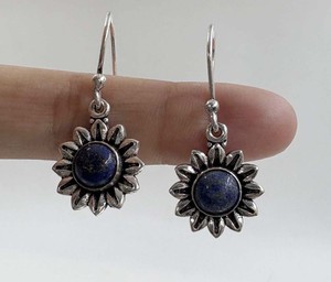 Pendientes de Plata con Lapislázuli Natural, Diseño de Flor de Sol, Minimalistas, Clásicos, Colgantes, Joyería de Moda - Product Image 3