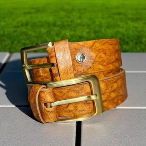 Cinturón de Cuero Genuino Vintage, Color Sólido, Hebilla de Cobre Rectangular, Cinturón Casual Duradero para Hombre - Product Image 5