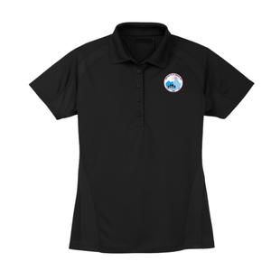 Polo de malla negra para mujer, que absorbe la humedad, con cresta bordada, manga corta, con cuello, para golf y deportes de alto rendimiento - Product Image 1