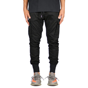 Pantalon cargo noir pour homme, taille élastique avec cordon de serrage, plusieurs poches, style streetwear décontracté, tissu en toile léger, hiver - Product Image 3