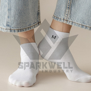 <b>Men's</b> Gray <b>Ankle</b> <b>Socks</b> With M Logo Cotton Breathable Summer Daily Wear Knitted Style Regular Fit - Product Image 3