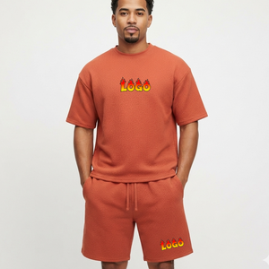 Conjunto de Camiseta y Pantalones Cortos de Algodón Oversize para Verano, Venta al Por Mayor OEM, con Logotipo Personalizado, Jersey Sólido, Manga Corta, Traje Deportivo para Hombre - Product Image 1