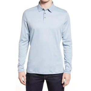 Chemises à manches longues pour hommes, personnalisées, à motif uni, col rabattu, rayures, boutons, décontractées, en jersey tricoté, en coton, polos, vente en gros - Product Image 4