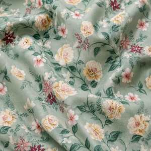 ผ้าฝ้ายพิมพ์ลายดอกไม้สีเขียว ผ้าทอลายดอกไม้สำหรับผ้าปูที่นอน ผ้าม่าน ผ้าคลุมโซฟา - Product Image 3