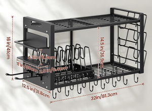 Étagère murale robuste en métal pour organiser les casseroles et les poêles, avec support pour couvercles et 8 séparateurs réglables, 2 niveaux. - Product Image 4