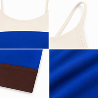 Soutien-gorge de sport OEM/ODM en gros pour femmes, 78 % nylon, 22 % élasthanne, 220 g/m², color block, maintien léger, bretelles spaghetti, doux, pour la gym