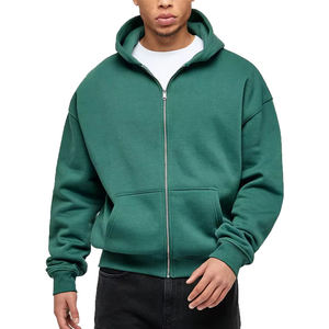 Full <b>Zip</b> <b>Hoodie</b> Cotton Fleece Oversized Sweatshirt Streetwear Jacket With Adjustable Hood Side <b>Pockets</b> And Ribbed Cuffs - Product Image 5