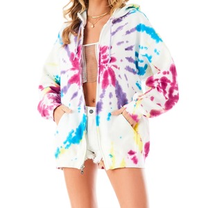 Custom Women Zip Up <b>Hoodie</b> <b>Rainbow</b> Spiral Tie Dye Cotton French Terry Full Zip Sweatshirt Oversized Multicolor OEM Wholesale - Product Image 5