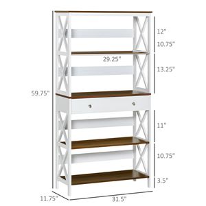 Libreria Moderna a 4 Ripiani in Legno Bianco con Stabilità a X-Bar e Cassetto per Ufficio - Product Image 3