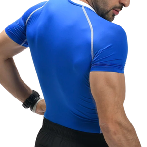 Camiseta de Compresión Azul Personalizada para Hombre, Ultra Ajustada, de Secado Rápido, 75% Poliéster, 25% Elastano, para Gimnasio, Entrenamiento, Deportes, OEM - Product Image 4