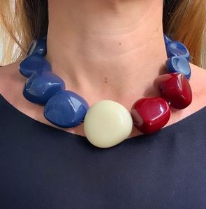 Women's Acrylic Resin <b>Beaded</b> Necklace Red <b>Blue</b> White Casual Party Jewelry Statement Piece - Product Image 1