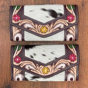 Nouveau design de portefeuilles sculptés à la main cheveux élégants sur cuir de vachette multi-usages portefeuilles en cuir véritable occidental pour femmes - Product Image 2
