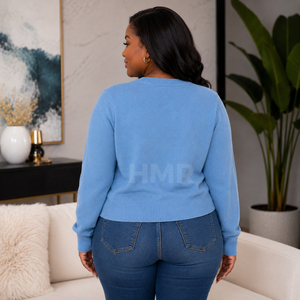 Cardigan en acrylique bleu à col en V, tricoté, manches longues, décontracté, grande taille, respectueux de l'environnement, de la marque HMR Sisterhood Sorority - Product Image 4