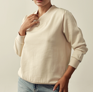 <b>Women's</b> <b>V</b>-<b>Neck</b> Knitted Sweater Solid Color Long Sleeve 100% Cotton Breathable Autumn Wear Minimalist Style - Product Image 3