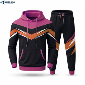Men's Sporty Hoodie Set Color Blocking Print Breathable Knitted Polyester Regular Fit Autumn Wear - Product Image 3