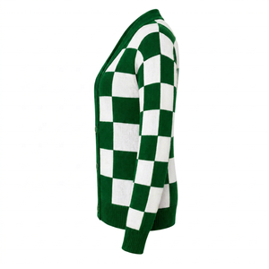 Cardigan unisexe personnalisé OEM, nouveau design, vert et blanc à carreaux, Iota Phi Lambda, col en V, manches longues, brodé, tricoté décontracté - Product Image 2