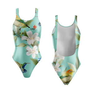 Customized Women's Floral Printed One Piece Swimsuit Round Neck Four Way Stretch Spandex Polyester Swimwear Bodysuit - Product Image 6