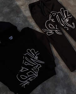 Survêtement ample et décontracté pour homme, fabriqué sur mesure - Ensemble sweat à capuche et pantalon évasé à double taille pour le printemps - Product Image 4