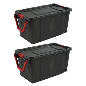 Conteneur de stockage en plastique à roulettes de 40 gallons, noir, lot de 2 - Industriel - Product Image 1