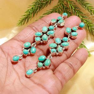 New Fashionable Best Quality Natural Turquoise Oval Shape Dangle <b>Earrings</b> Silver Plated Jewelry for Women Girls <b>Top</b> Sale - Product Image 1